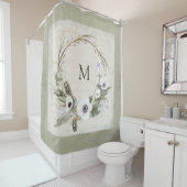 Rustic Wood Farmhouse Waterverf Wreator Floral Art Douchegordijn (In situ)