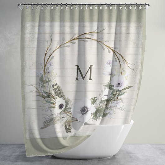 Rustic Wood Farmhouse Waterverf Wreator Floral Art Douchegordijn