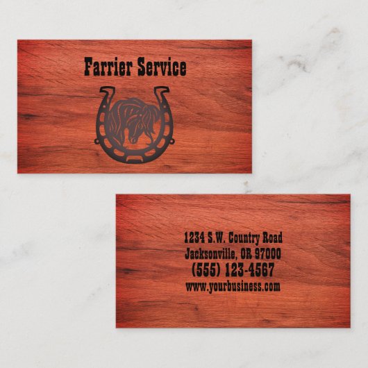 Rustic Wood Farrier Hoefijzer Service Visitekaartje (Voorkant / Achterkant)