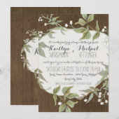 Rustic Wood Fence Laurel Leaf Wreath Wedding Kaart (Voorkant / Achterkant)