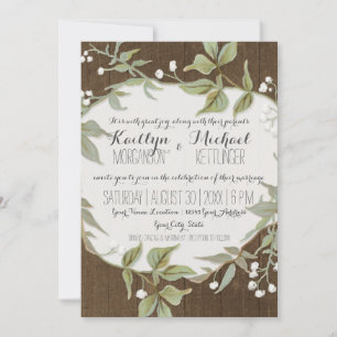 Rustic Wood Fence Laurel Leaf Wreath Wedding Kaart