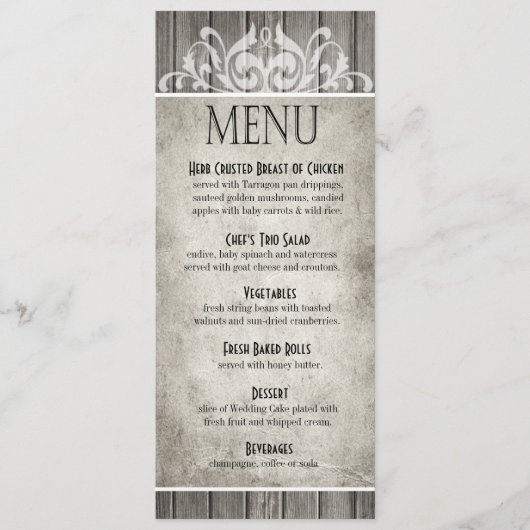 Rustic Wood Filigree Dinner Menu | grijs (Voorkant)