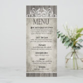 Rustic Wood Filigree Dinner Menu | grijs (Staand voorkant)