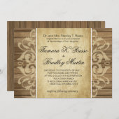 Rustic Wood Filigree Wedding | bruin Kaart (Voorkant / Achterkant)