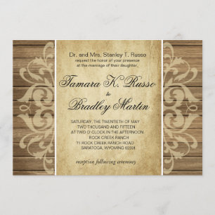 Rustic Wood Filigree Wedding   bruin Kaart