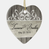 Rustic Wood Filigree Wedding Foto | grijs Keramisch Ornament (Rechts)