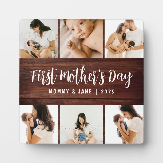 Rustic Wood First Moederdag Photo Keepomwille Gif Fotoplaat (Voorkant)