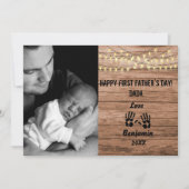 Rustic Wood First Vaderdag Custom Photo Holida Feestdagenkaart (Voorkant)