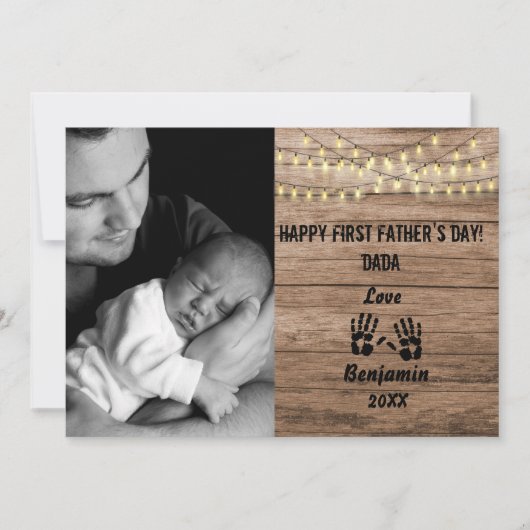 Rustic Wood First Vaderdag Custom Photo Holida Feestdagenkaart (Voorkant)