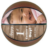 Rustic Wood First Vaderdag Persoonlijke foto Basketbal (Voorkant)