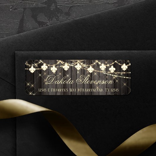 Rustic Wood Fleur de Lis Lights | Adres van de par Etiket