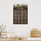 Rustic Wood Floral 16 Tables Wedding Seating Chart Poster (Keuken)