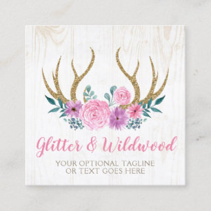Rustic Wood & Floral Antlers Boutique Social Media Vierkante Visitekaartje