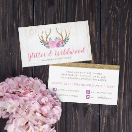 Rustic Wood & Floral Antlers Boutique Social Media Visitekaartje