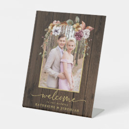 Rustic Wood Floral Arch Foto Weddenschap Welkom Reclamebord Met Voetstuk