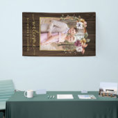 Rustic Wood Floral Arch Foto Weddenschap Welkom Spandoek (Beurs)