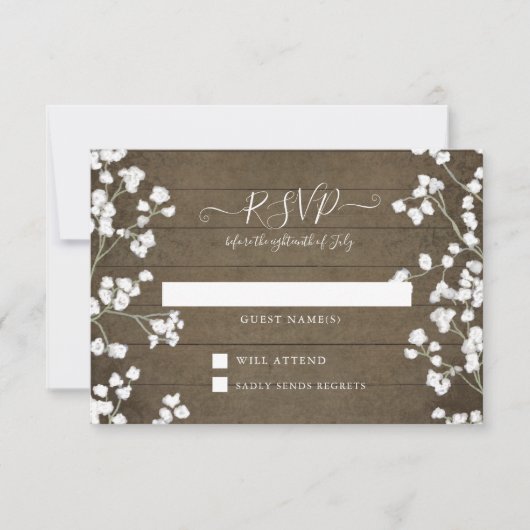 Rustic Wood Floral Babys Breath Baby shower RSVP (Voorkant)