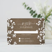 Rustic Wood Floral Babys Breath Baby shower RSVP (Staand voorkant)