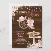 Rustic Wood Floral Boots and Bows Baby Shower Kaart (Voorkant)