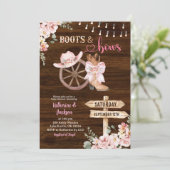 Rustic Wood Floral Boots and Bows Baby Shower Kaart (Staand voorkant)