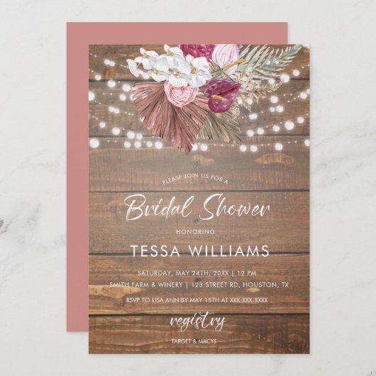 Rustic Wood Floral Bridal Shower Kaart (Voorkant / Achterkant)