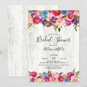 Rustic Wood Floral Bridal Shower Kaart