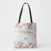 Rustic Wood Floral Bridesmaid Trendy Monogram Tote Bag (Voorkant)