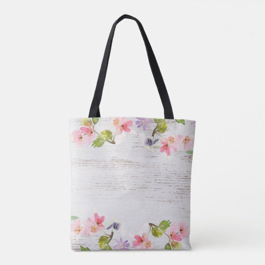 Rustic Wood Floral Bridesmaid Trendy Monogram Tote Bag (Achterkant)