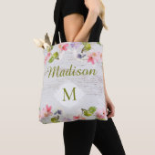 Rustic Wood Floral Bridesmaid Trendy Monogram Tote Bag (Dichtbij)