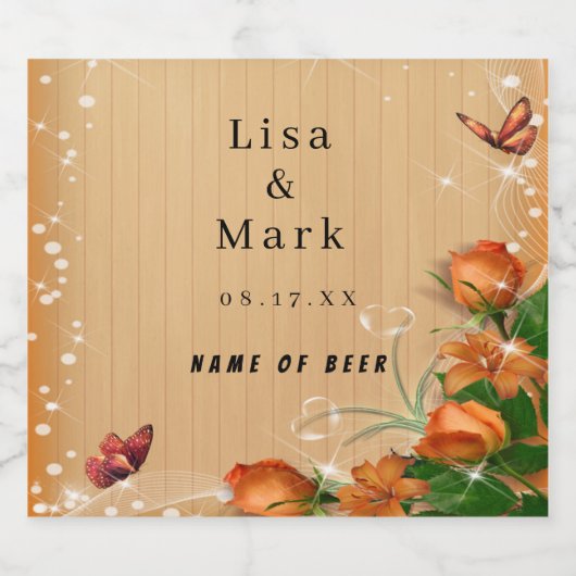 Rustic Wood Floral Butterfly Wedding Bier Etiket (Enkel label)
