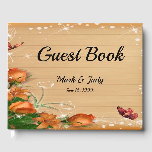 Rustic Wood Floral Butterfly Wedding Guestbook Gastenboek (Voorkant)