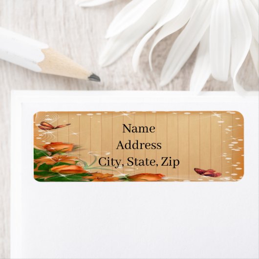 Rustic Wood Floral Butterfly Weduwlabel Etiket (Insitu)