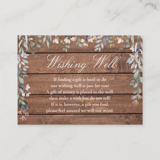Rustic Wood Floral Cascade Wishing Well Wedding Informatiekaartje (Voorkant)