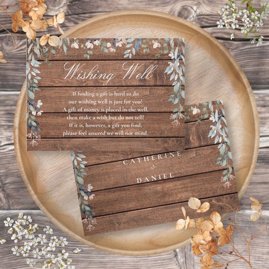 Rustic Wood Floral Cascade Wishing Well Wedding Informatiekaartje
