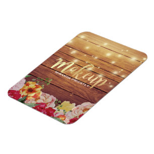 Rustic Wood Floral Chic String Lights Makeup Salon Magneet