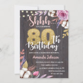 Rustic Wood Floral Cotton 80th Birthday Invitation Kaart (Voorkant)