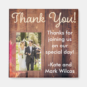 Rustic Wood Floral Dank je wel Wedding Magnet