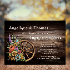 Rustic Wood Floral Engagement Party Kaart