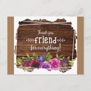 Rustic Wood Floral Friend Hartelijk dank Briefkaart