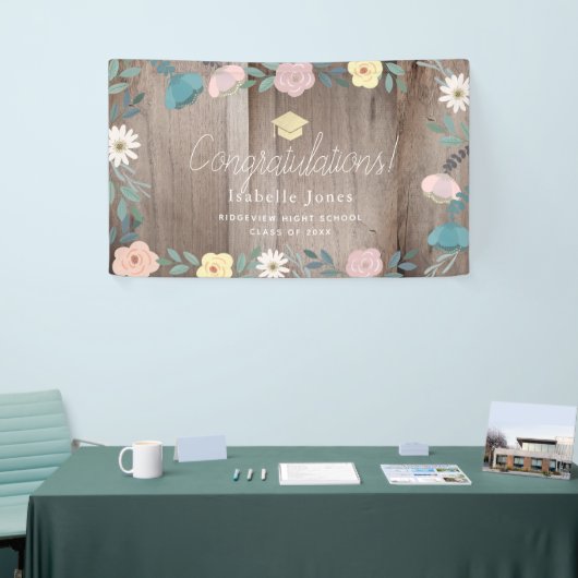 Rustic Wood Floral Garden Afstuderen Spandoek (Beurs)