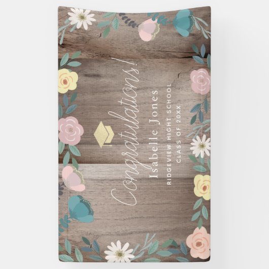 Rustic Wood Floral Garden Afstuderen Spandoek (Verticaal)