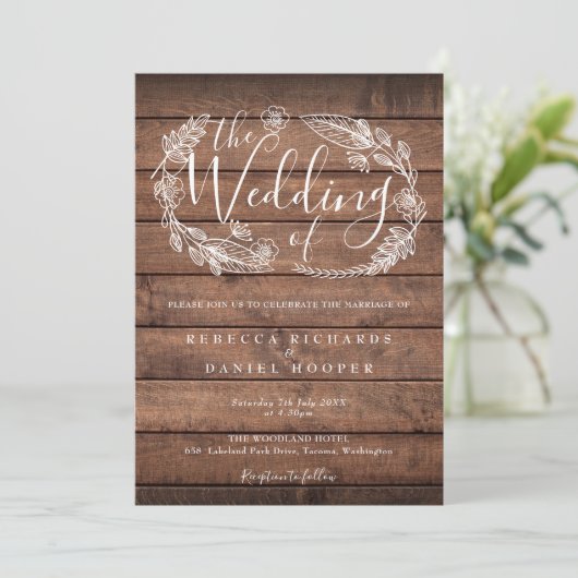Rustic Wood Floral Garland Script Weddenschap Kaart (Staand voorkant)