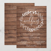 Rustic Wood Floral Garland Wedding Kaart (Voorkant / Achterkant)