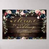 Rustic Wood Floral Gold Fancy kalligrafie Welkom Poster (Voorkant)