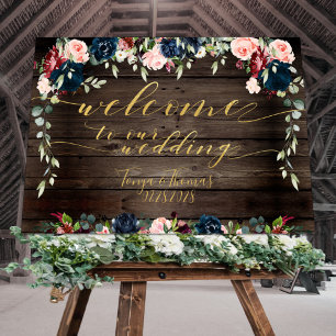 Rustic Wood Floral Gold Fancy kalligrafie Welkom Poster