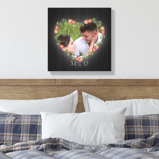 Rustic Wood Floral Heart Custom Photo Canvas Afdruk (Insitu (Slaapkamer))