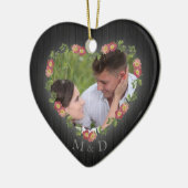 Rustic Wood Floral Heart Foto Keramisch Ornament (Links)
