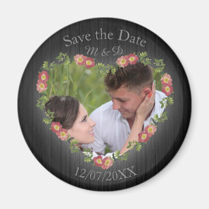 Rustic Wood Floral Heart Foto Magneet