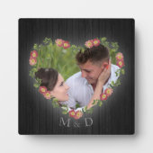 Rustic Wood Floral Heart Foto's en Initialen Fotoplaat (Voorkant)