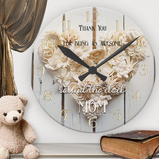 Rustic Wood Floral Heart Mam Ronde Klok